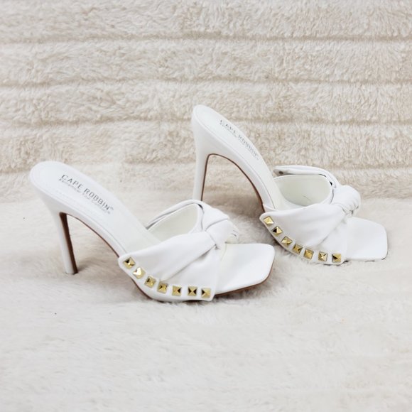 Darian Slip On White Open Toe High Heel Clogs Mules Slides - Picture 4 of 10